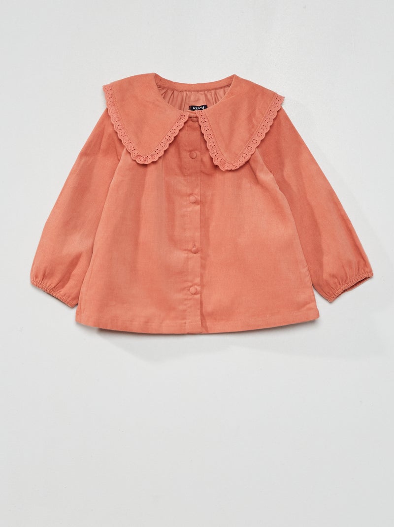Blusa em veludo com gola bordada Rosa - Kiabi