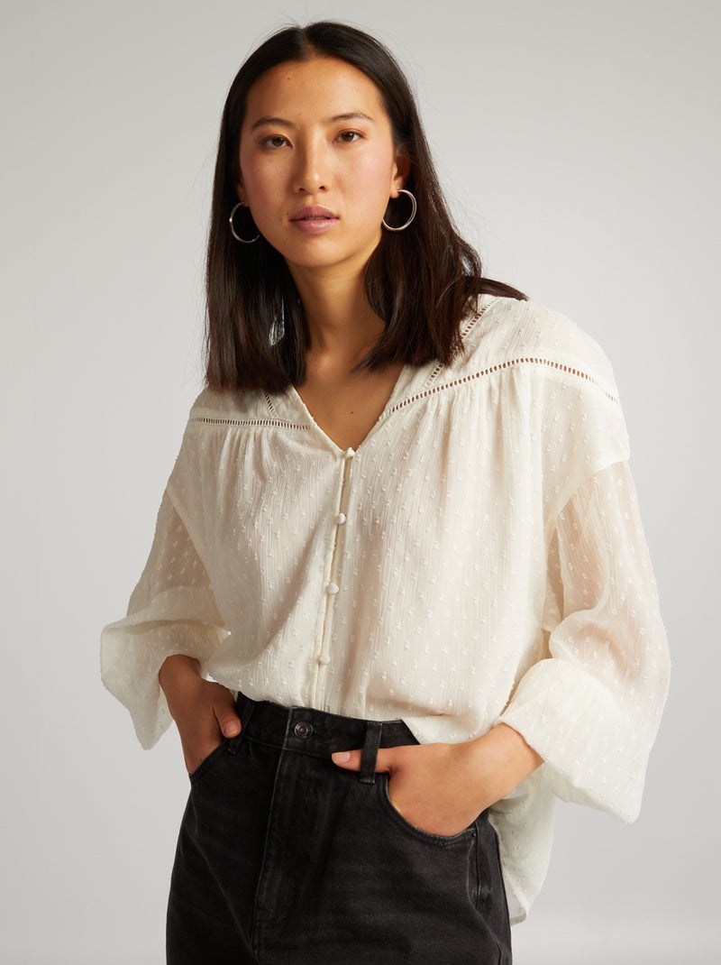 Blusa em voile a ponto cheio Branco - Kiabi
