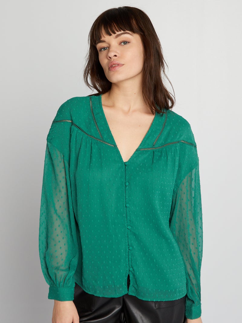Blusa em voile a ponto cheio VERDE - Kiabi