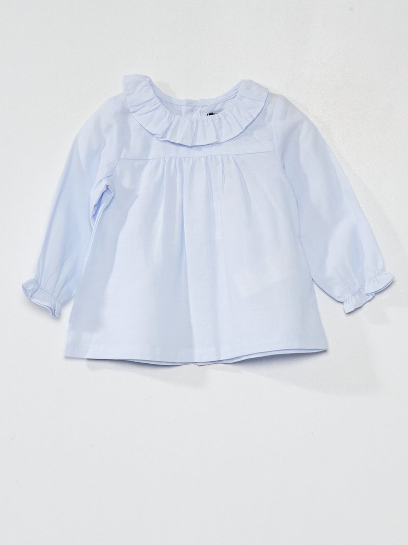 Blusa em voile de algodão AZUL - Kiabi