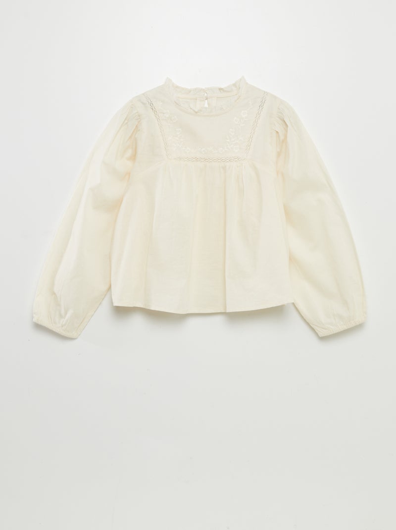Blusa em voile de algodão BEGE - Kiabi