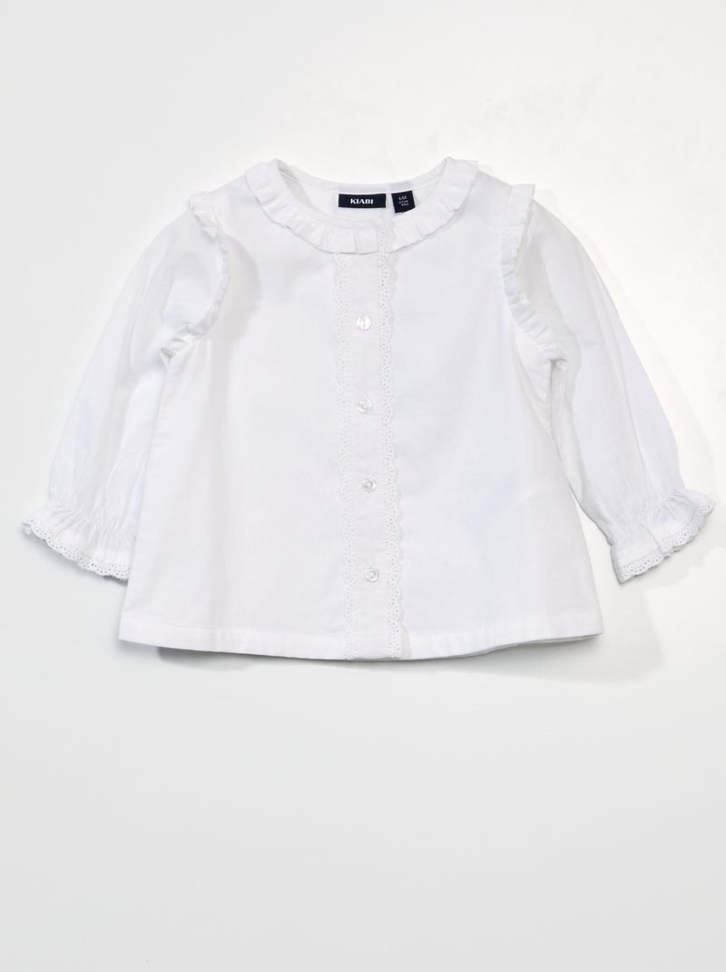 Blusa em voile de algodão Branco - Kiabi