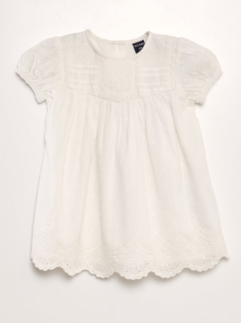 Blusa em voile de algodão Branco - Kiabi