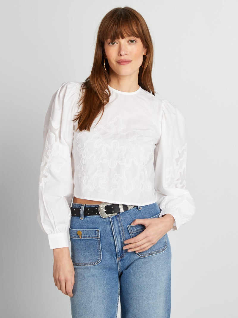 Blusa em voile de algodão Branco - Kiabi