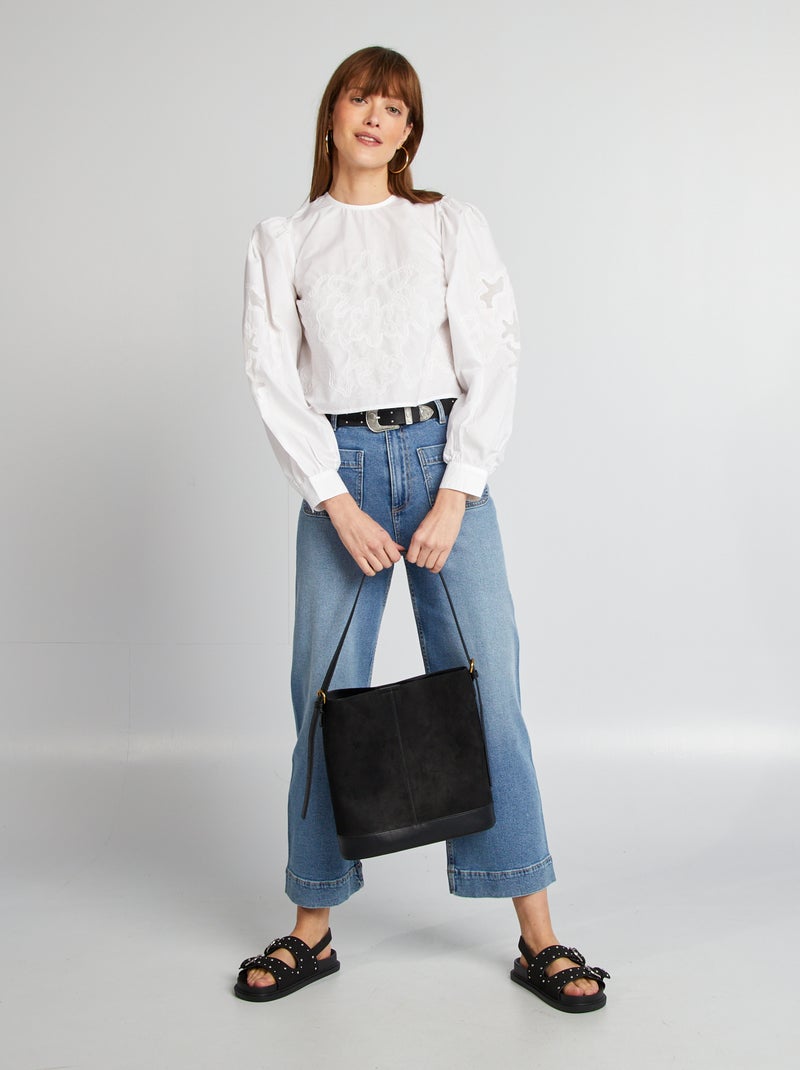 Blusa em voile de algodão Branco - Kiabi