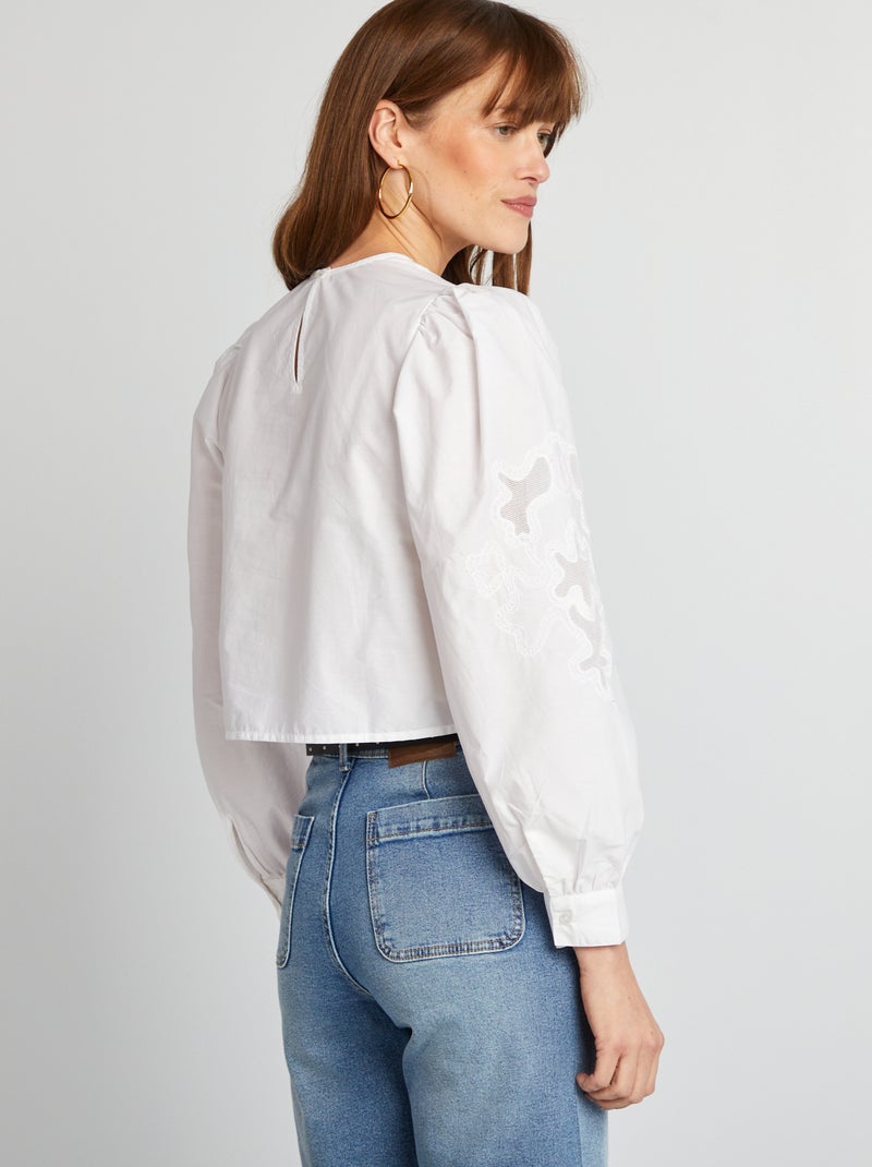 Blusa em voile de algodão Branco - Kiabi