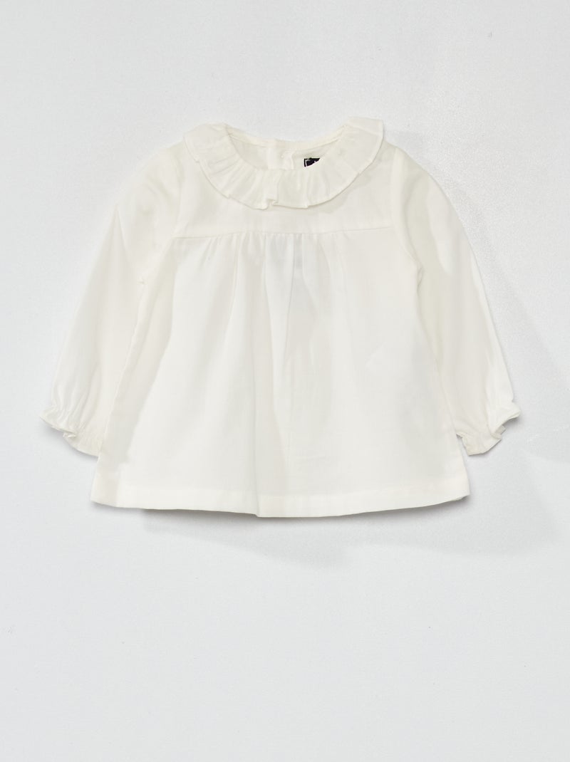Blusa em voile de algodão Branco - Kiabi