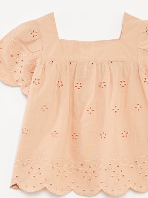 Blusa em voile de algodão com bordado inglês - Kiabi