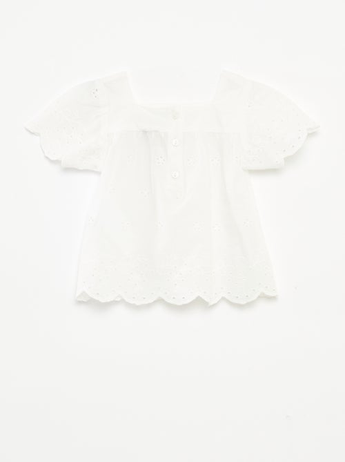 Blusa em voile de algodão com bordado inglês - Kiabi