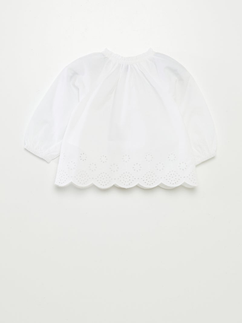 Blusa em voile de algodão com bordado inglês Branco - Kiabi