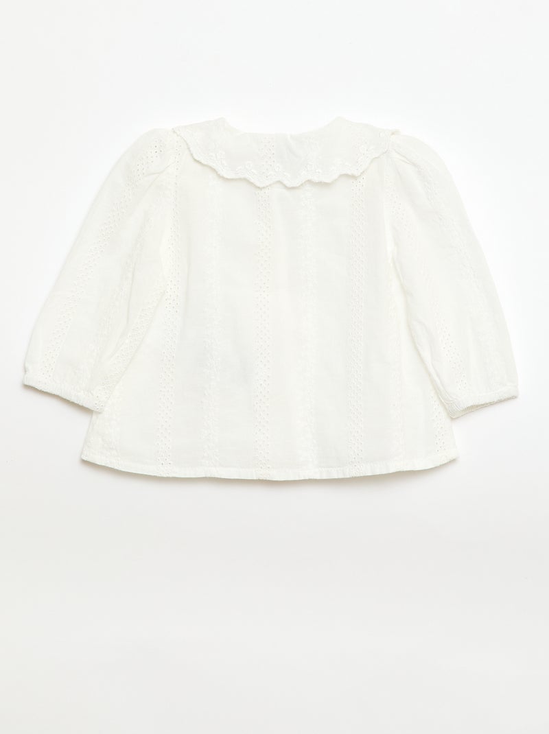 Blusa em voile de algodão com bordados Branco - Kiabi