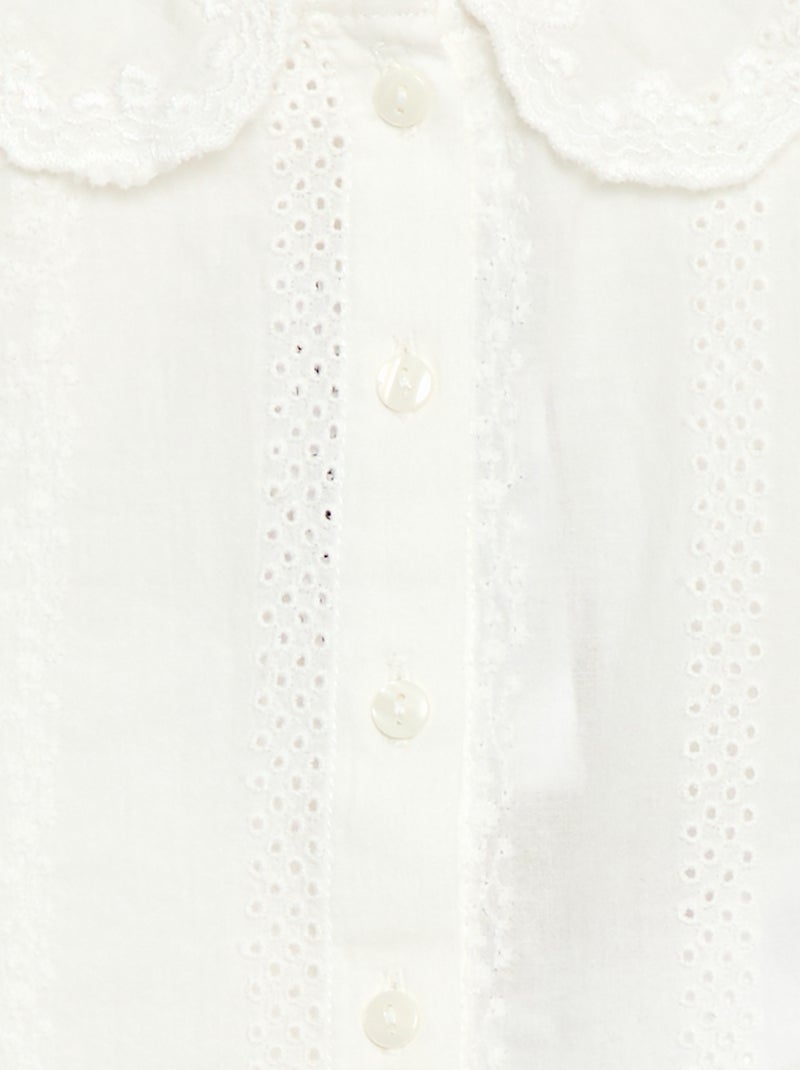 Blusa em voile de algodão com bordados Branco - Kiabi