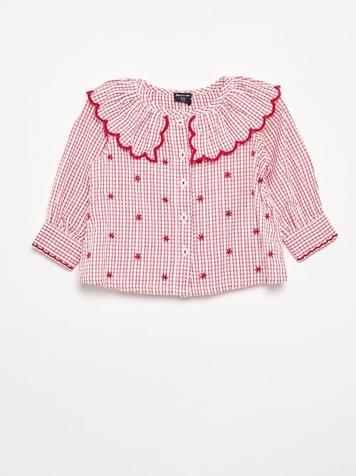 Blusa em voile de algodão com gola Claudine - Kiabi