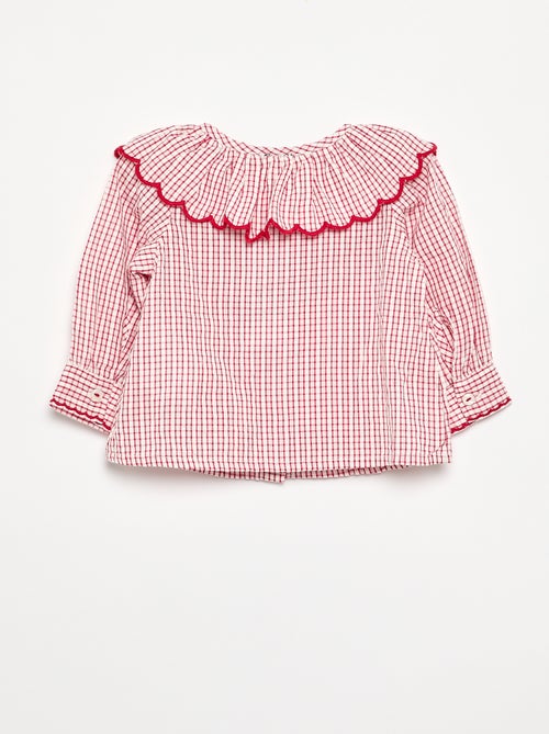 Blusa em voile de algodão com gola Claudine - Kiabi