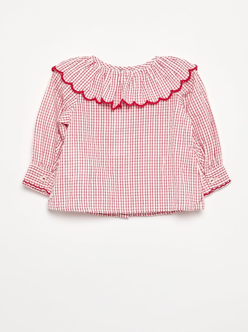 Blusa em voile de algodão com gola Claudine Vermelho - Kiabi