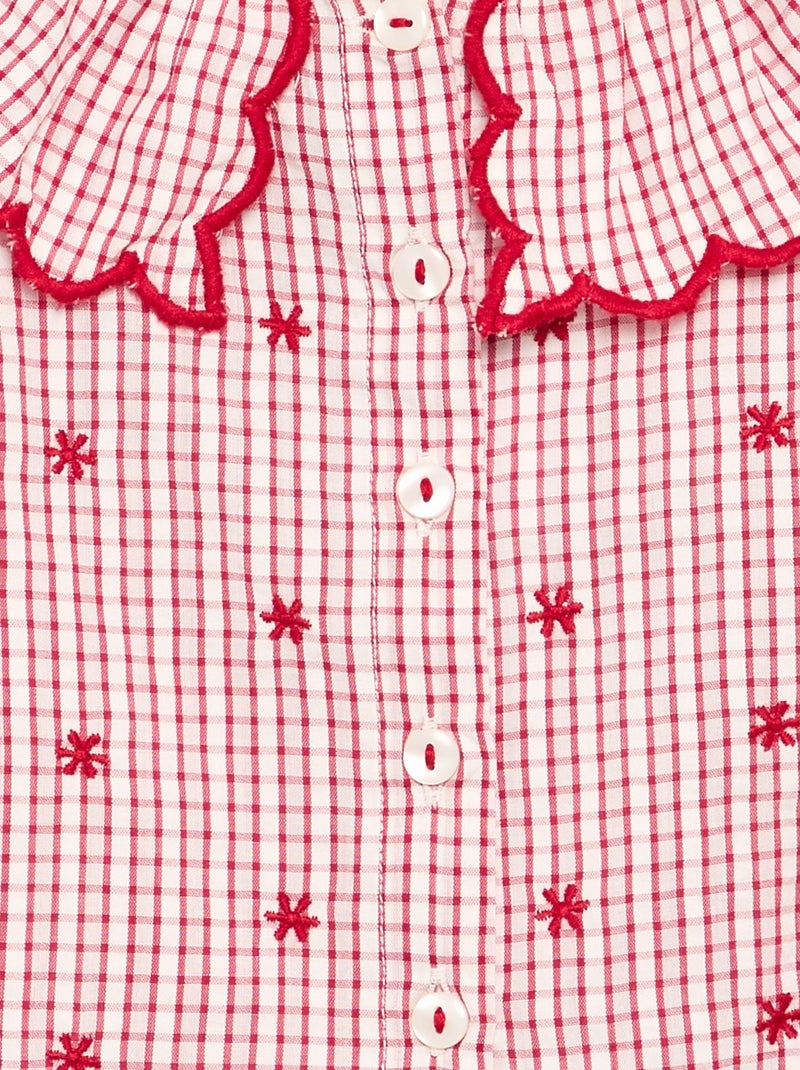 Blusa em voile de algodão com gola Claudine Vermelho - Kiabi