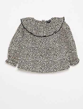 Blusa em voile de algodão com padrão leopardo