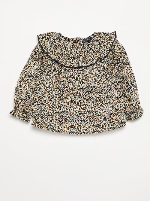 Blusa em voile de algodão com padrão leopardo - Kiabi