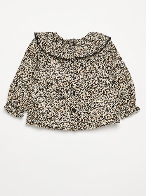 Blusa em voile de algodão com padrão leopardo - Kiabi