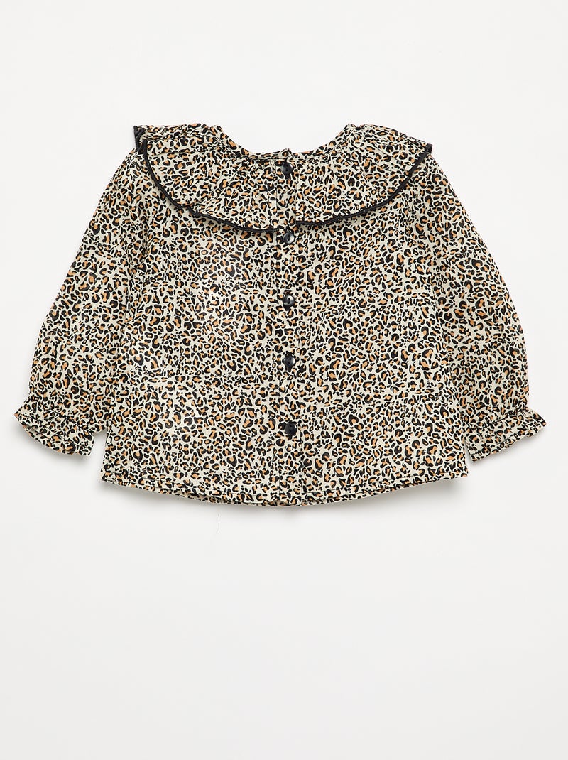 Blusa em voile de algodão com padrão leopardo Castanho - Kiabi