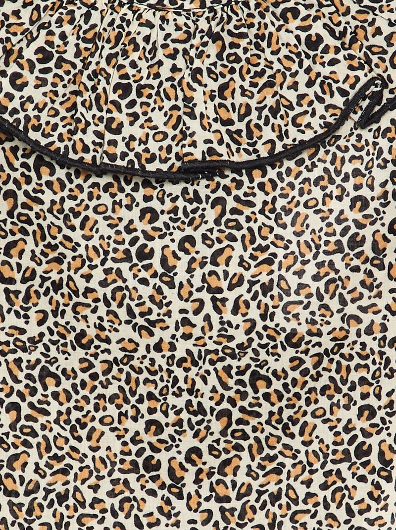 Blusa em voile de algodão com padrão leopardo Castanho - Kiabi