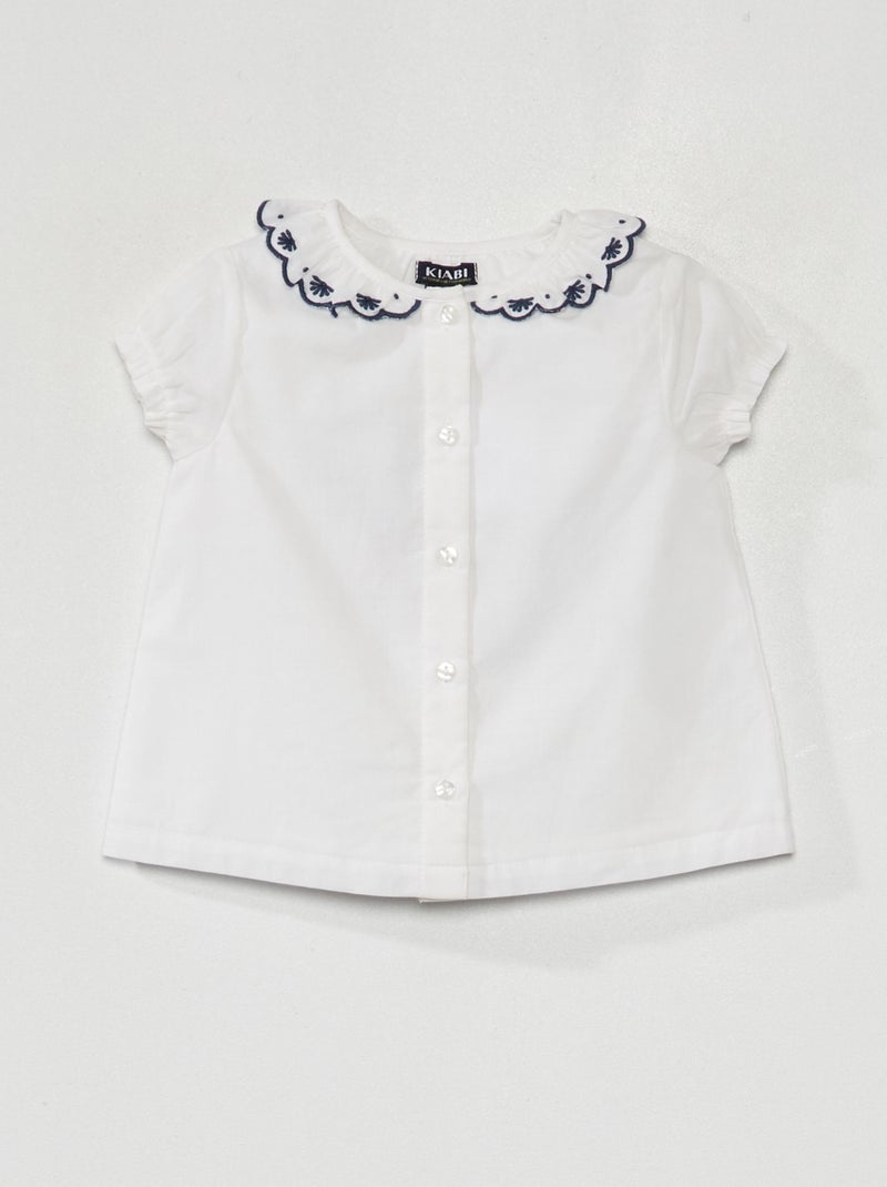 Blusa em voile de algodão e gola Claudine BRANCO - Kiabi