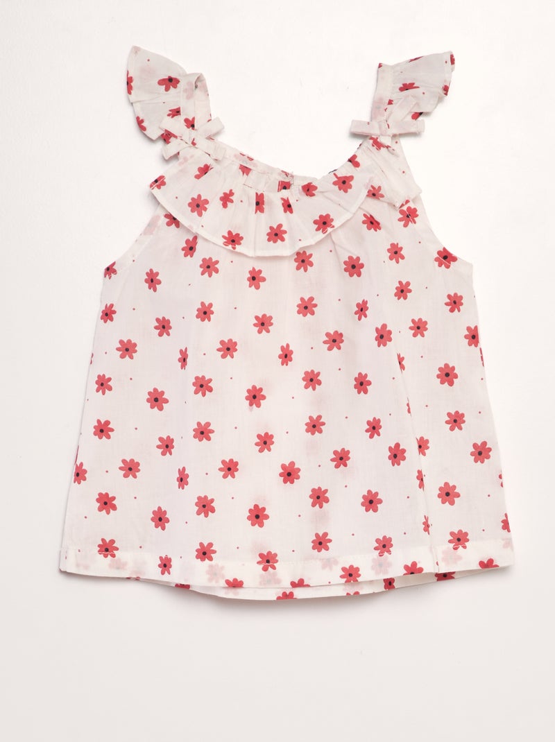 Blusa em voile de algodão estampada BRANCO - Kiabi