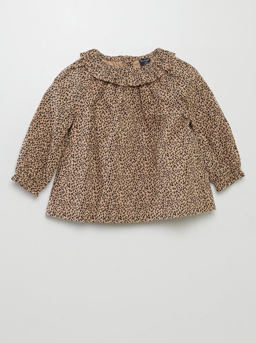 Blusa em voile de algodão leopardo - Kiabi