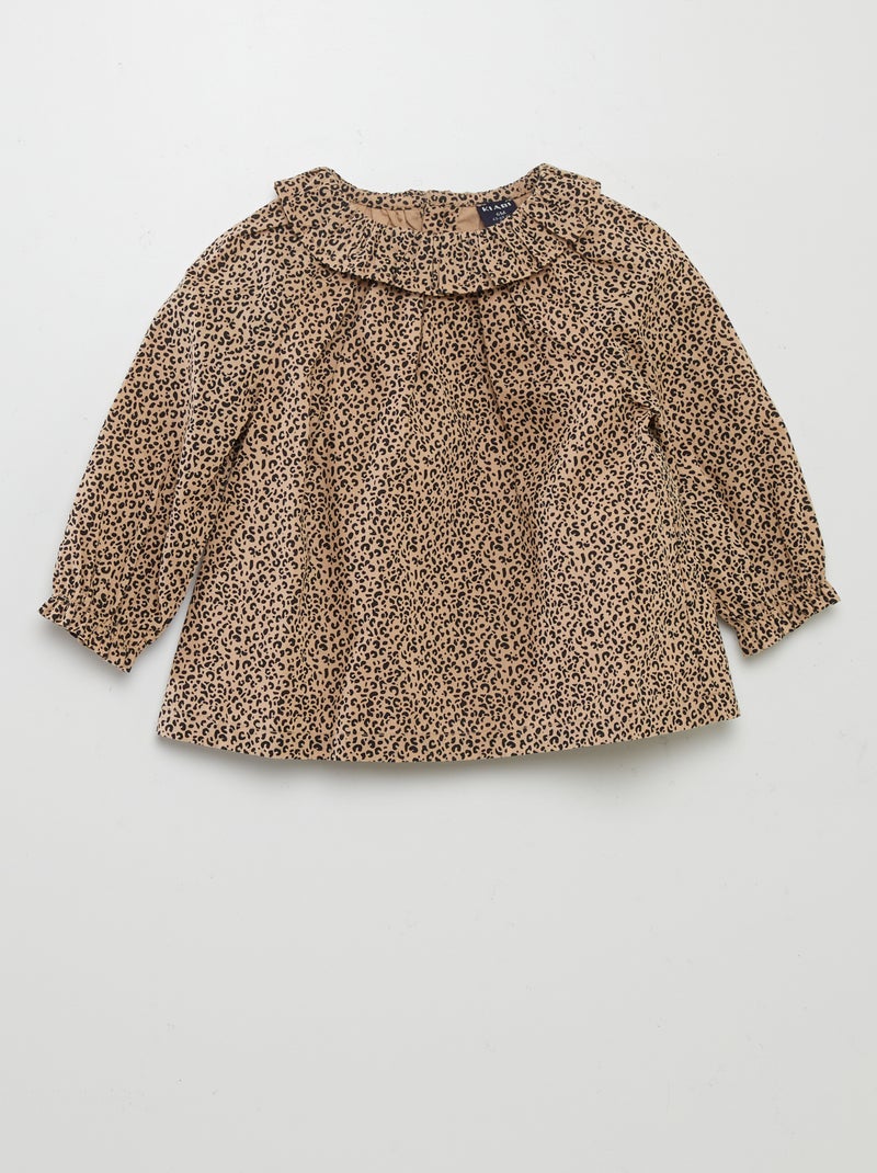 Blusa em voile de algodão leopardo BEGE - Kiabi