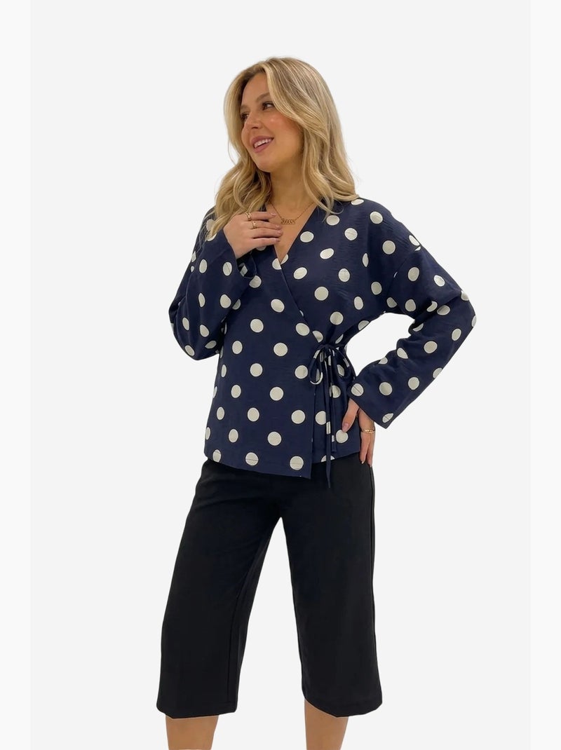 Blusa envelope de bolinhas com detalhe de amarração bdart Azul-marinho - Kiabi