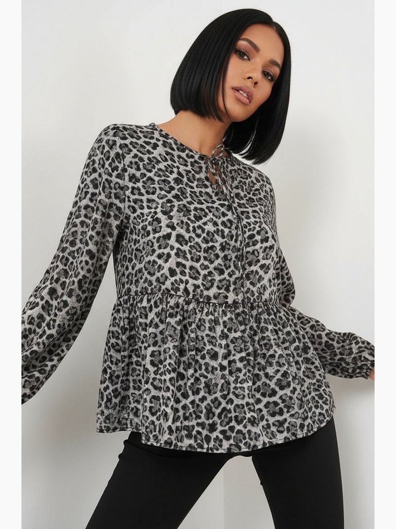 Blusa estampada chiffon manga comprida detalhe viés bdart Cinza-preto - Kiabi