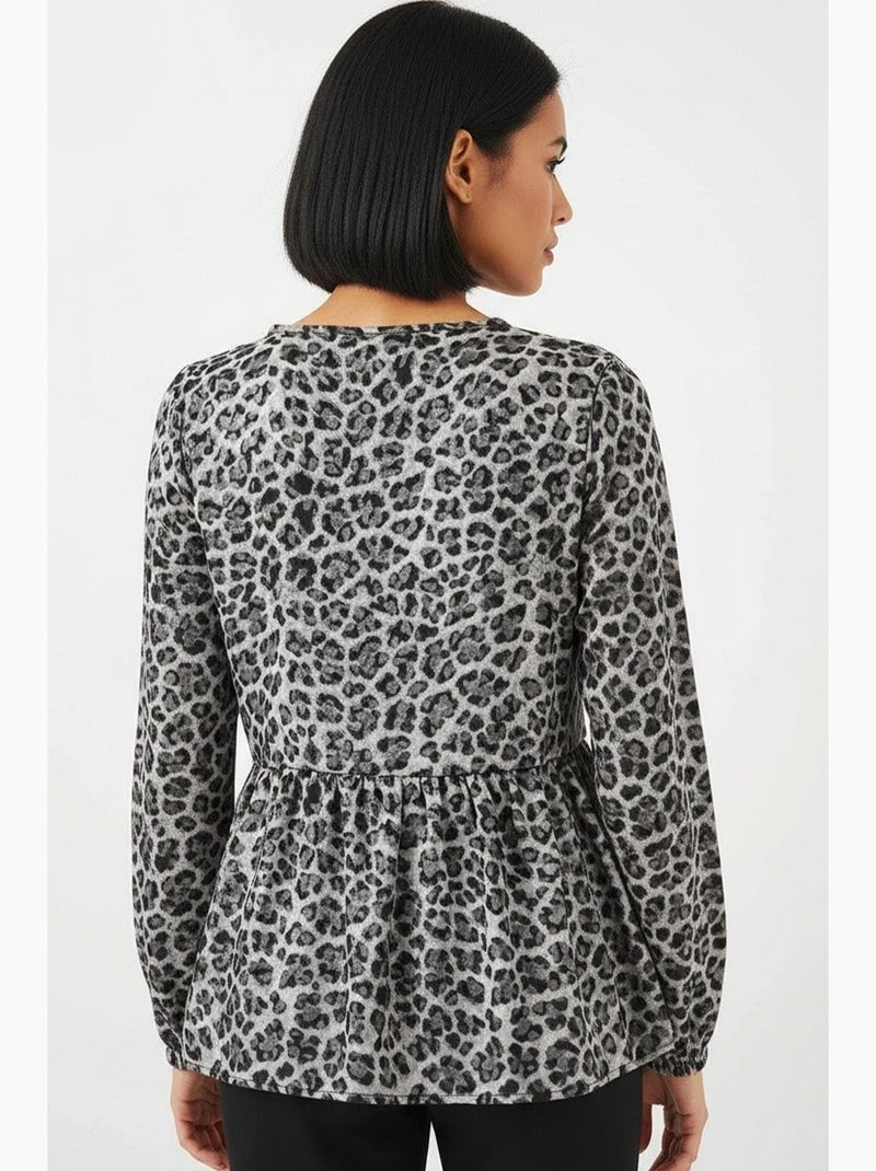 Blusa estampada chiffon manga comprida detalhe viés bdart Cinza-preto - Kiabi