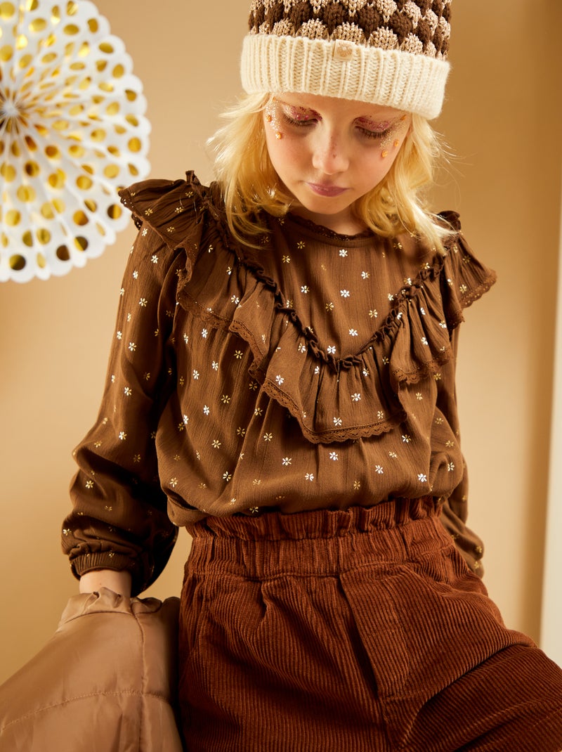 Blusa estampada com folhos CASTANHO - Kiabi