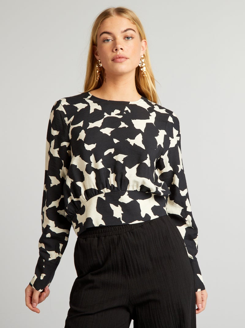 Blusa estampada de manga comprida PRETO - Kiabi