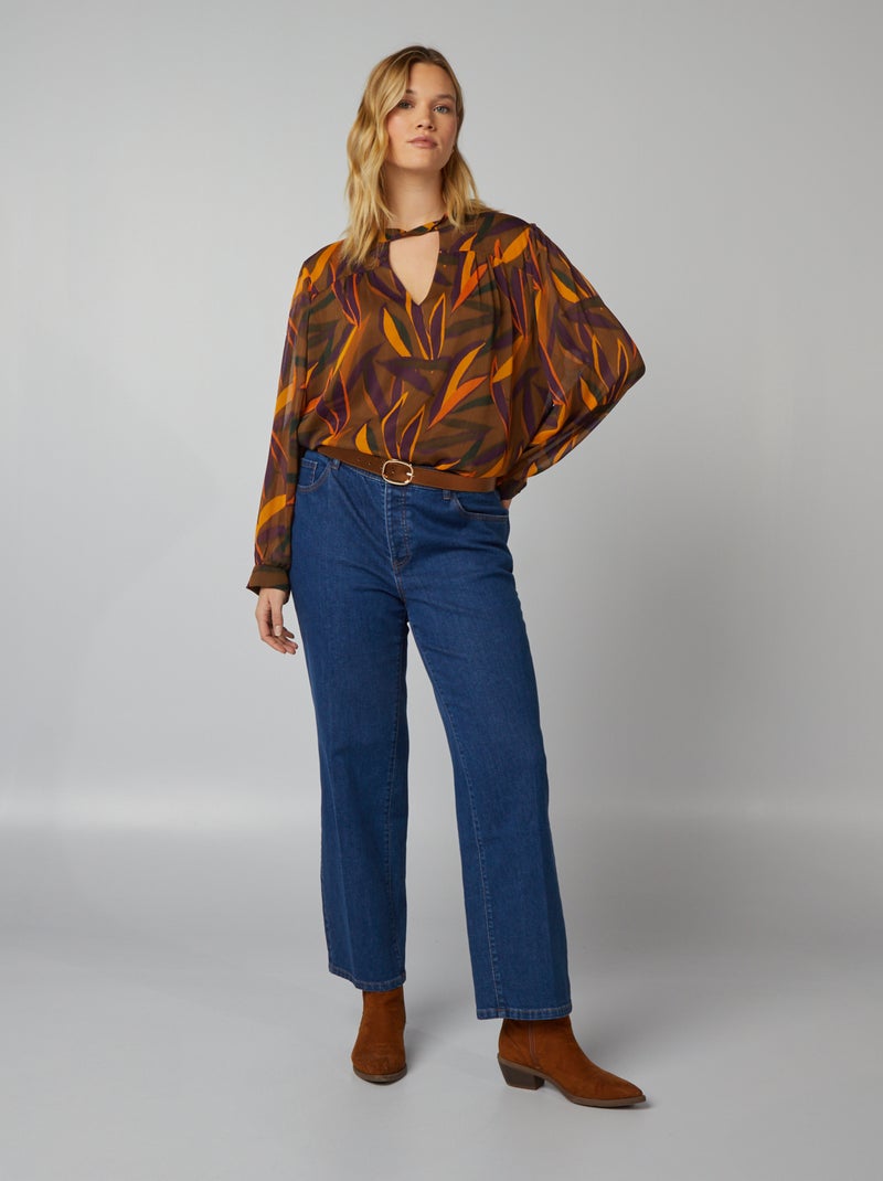 Blusa estampada em malha crepe MARROM - Kiabi