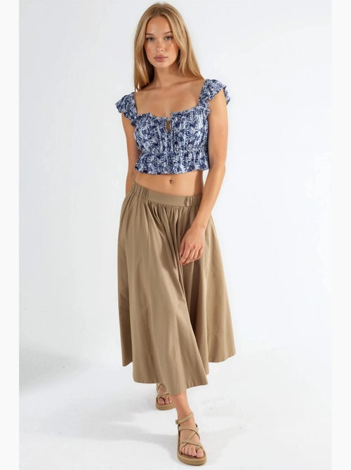 Blusa estampada gola quadrada com folho busem - Kiabi