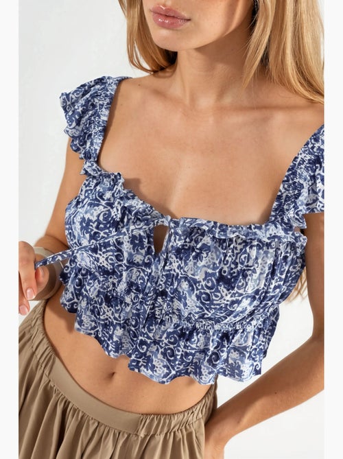 Blusa estampada gola quadrada com folho busem - Kiabi