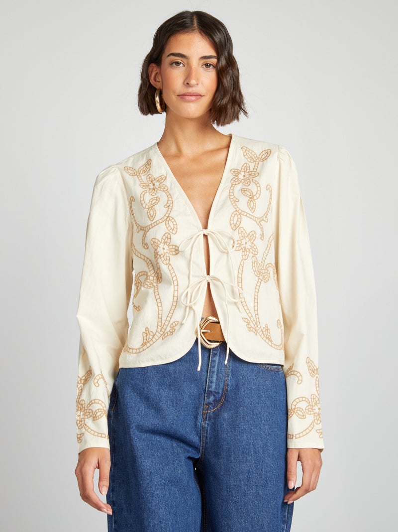 Blusa estilo quimono bordado BRANCO - Kiabi