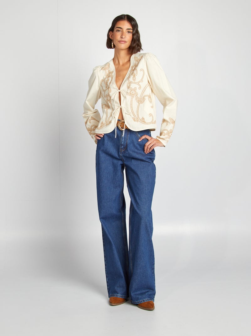 Blusa estilo quimono bordado BRANCO - Kiabi