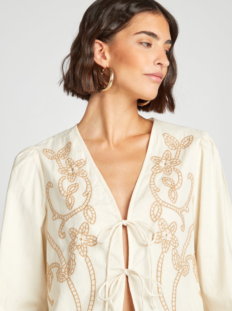 Blusa estilo quimono bordado BRANCO - Kiabi