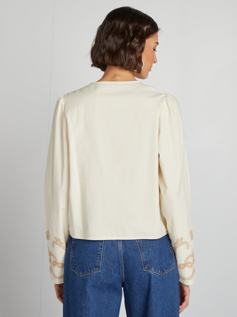 Blusa estilo quimono bordado BRANCO - Kiabi