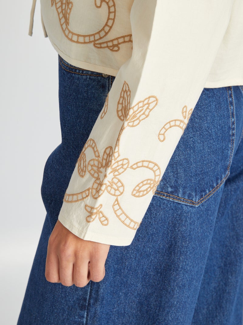 Blusa estilo quimono bordado BRANCO - Kiabi