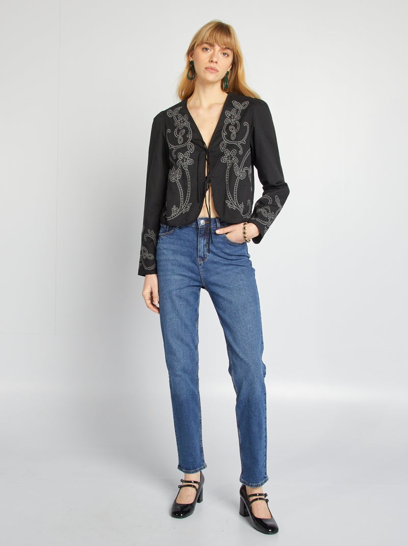 Blusa estilo quimono bordado Preto - Kiabi