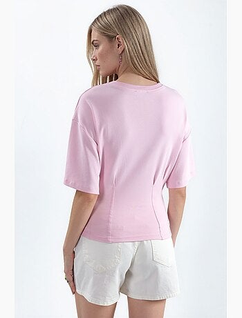 Blusa feminina de algodão canelado com gola redonda busem