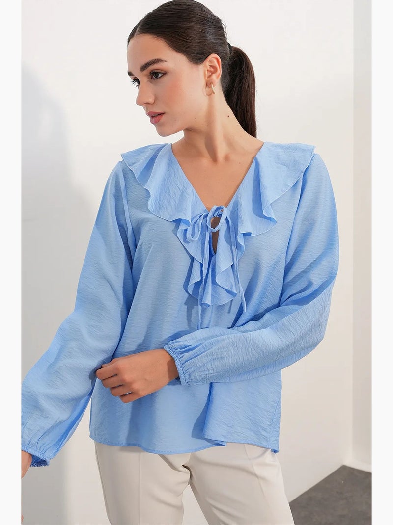 Blusa feminina em mistura de viscose bdart Azul-céu - Kiabi