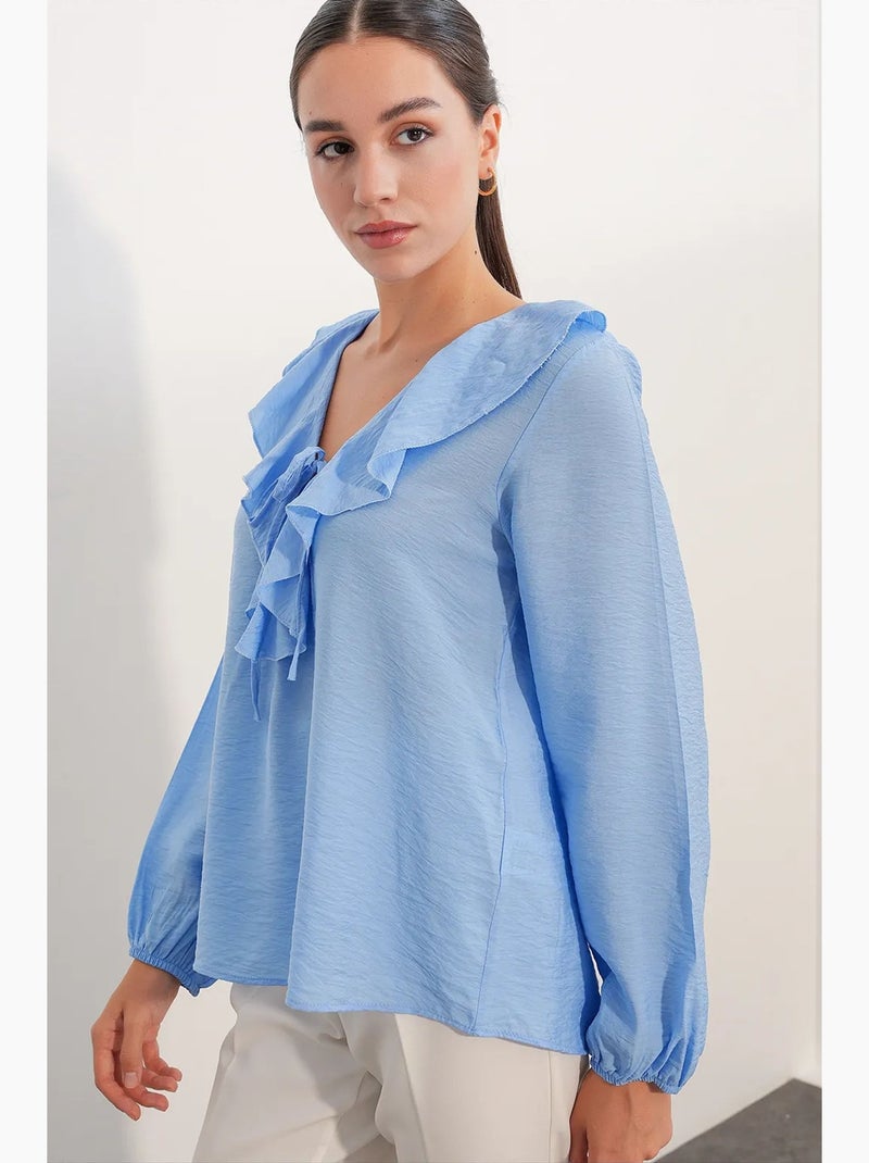 Blusa feminina em mistura de viscose bdart Azul-céu - Kiabi