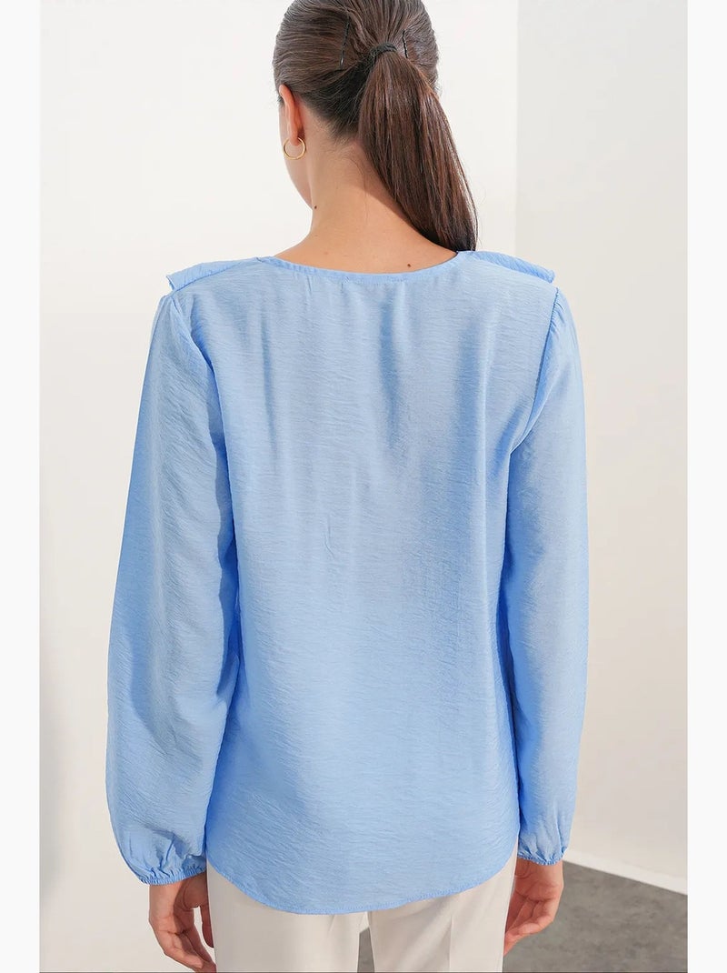 Blusa feminina em mistura de viscose bdart Azul-céu - Kiabi