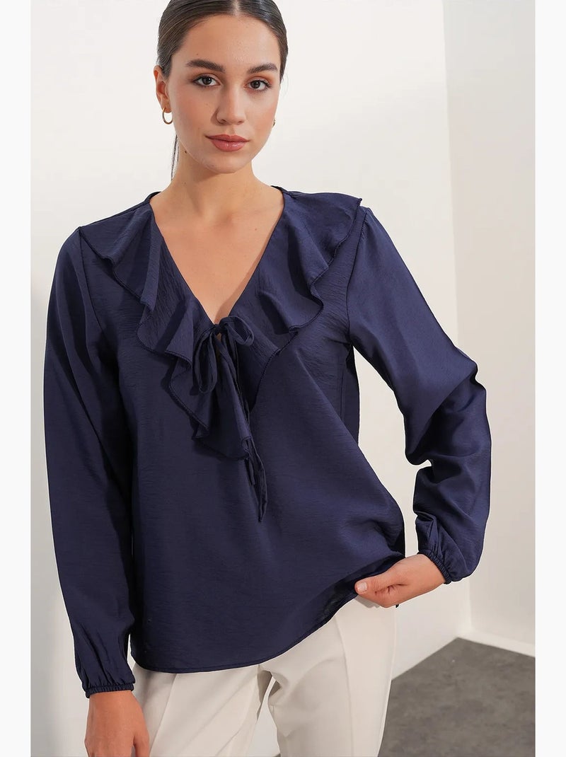 Blusa feminina em mistura de viscose bdart Azul-marinho - Kiabi