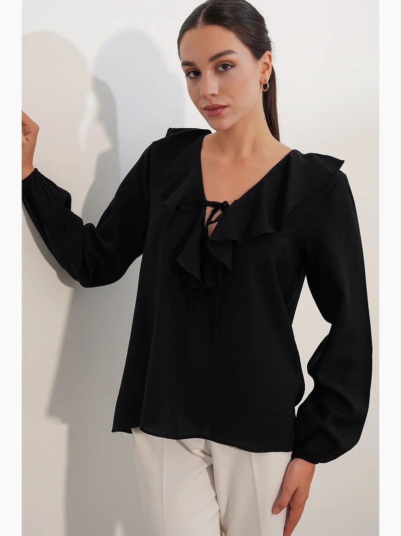 Blusa feminina em mistura de viscose bdart Preto - Kiabi