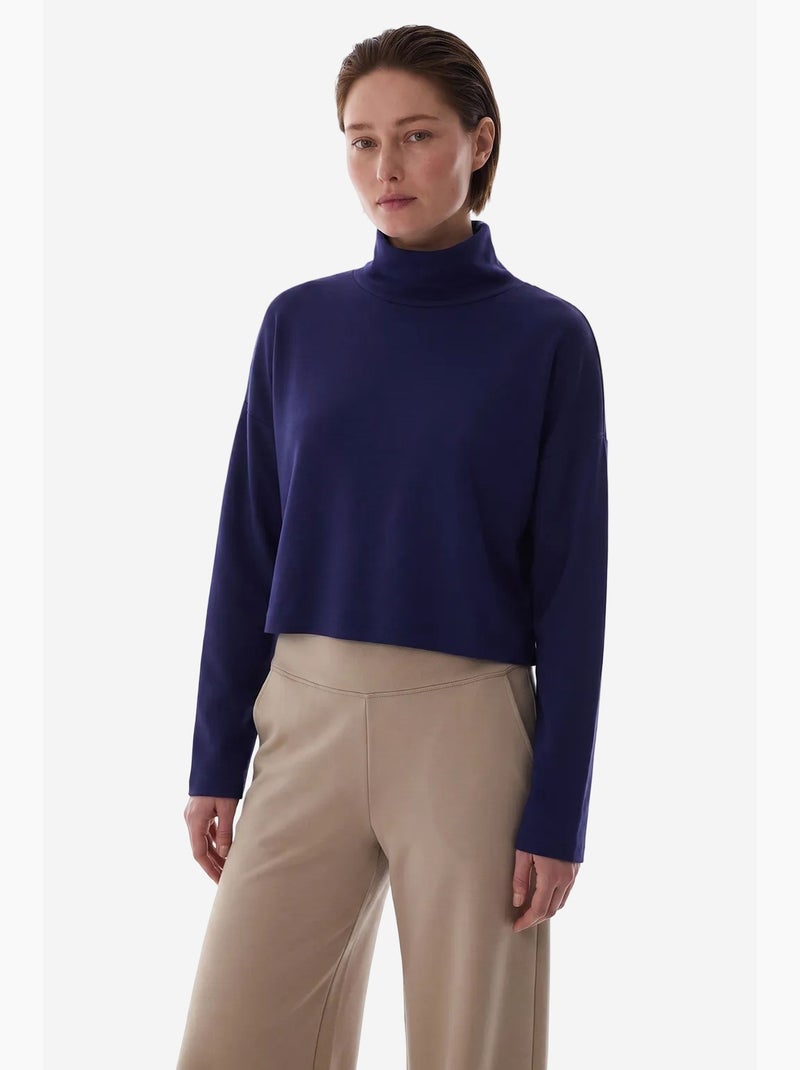 Blusa feminina em modal com gola alta e manga longa penti Azul-marinho - Kiabi